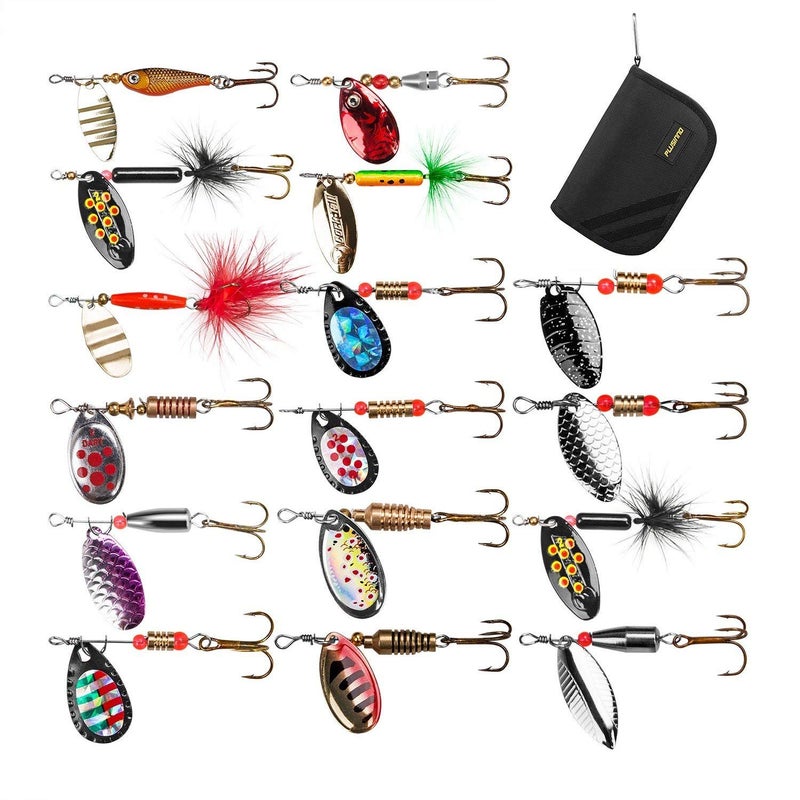 PLUSINNO 16pcs Fishing Lure Spinnerbait Kit with Portable Carry Bag,Bass Trout Salmon Hard Metal Spinner Baitsâ€‚Kit - Image 3